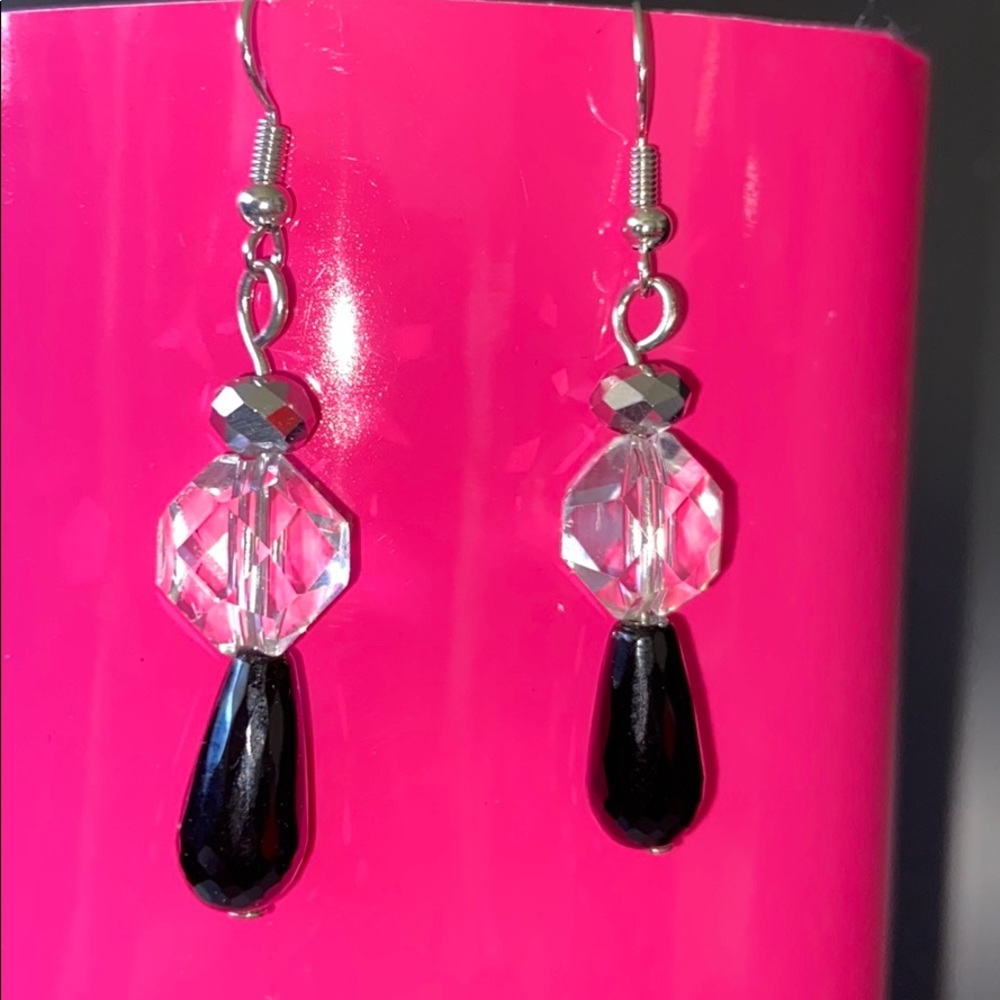 Pretty crystal & black beaded earrings - handmade